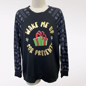 Rebellious One Top Womens Size M Black Sweatshirt Raglan Christmas Holiday New